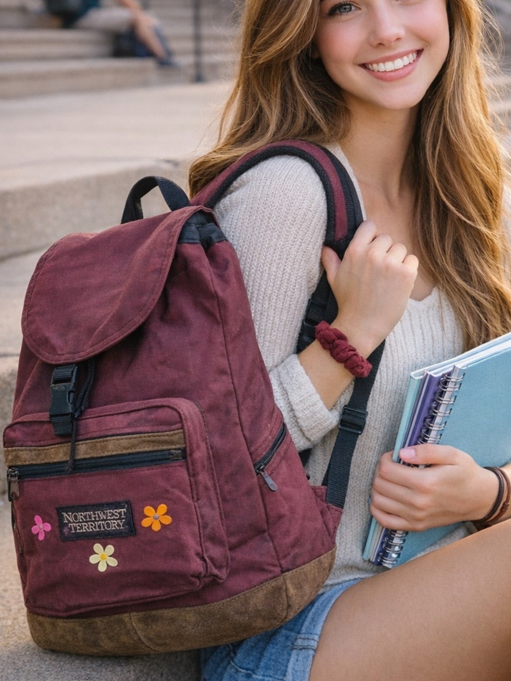 Northwest Territory Burgundy Canvas Backpack Rustic School Travel Bag